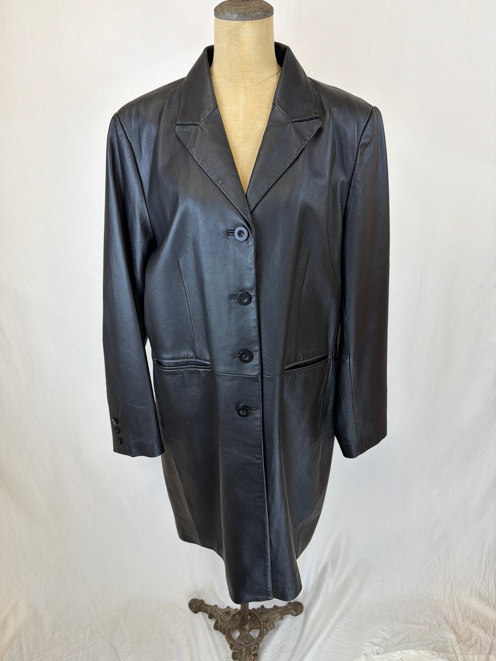 Bagattelle Black Leather Long Jacket XLarge #0543